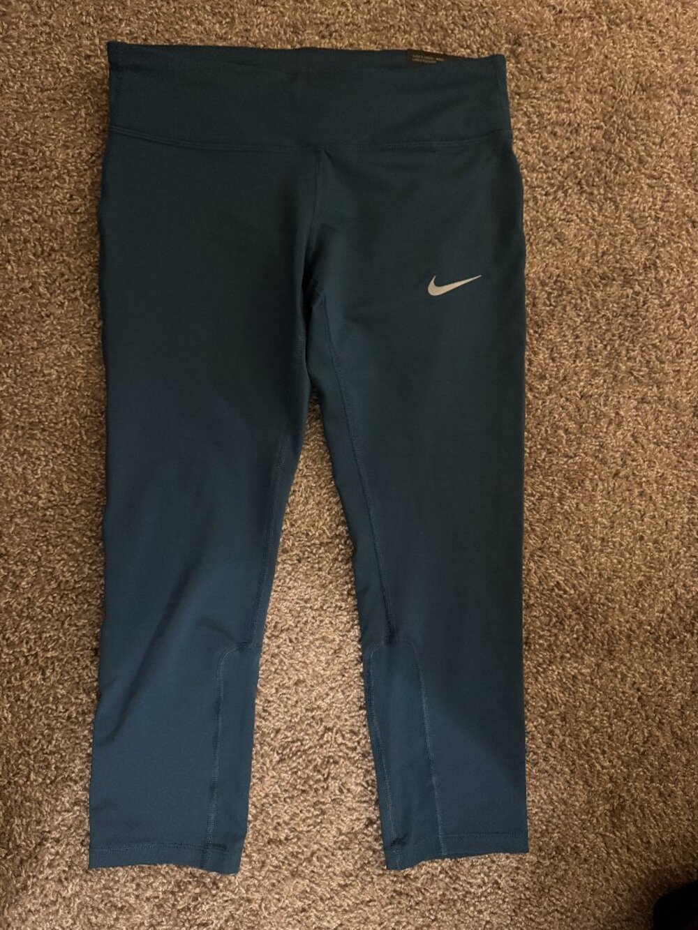 Nike Epic-Run Teal Blue Cropped Leggings with Silver Swoosh